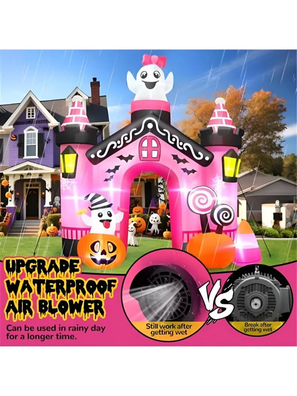 11 FT Halloween Inflatables Ghost Archway Outdoor Decorations, Pink